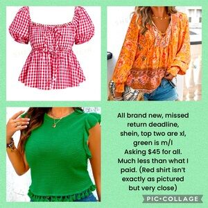 Three brand new shirts. $45 for all